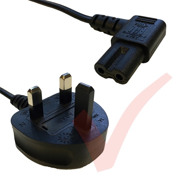 1.8 Metre UK Plug (3 Amp) - Right Angled C7 Figure of 8 Power Cable Black