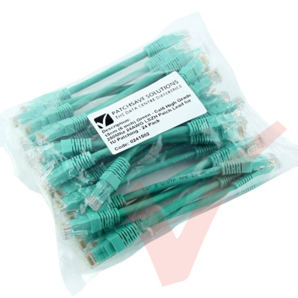 Cat6 Short 15cm LSZH Patch Cables for 1U Patching 24Pk Green