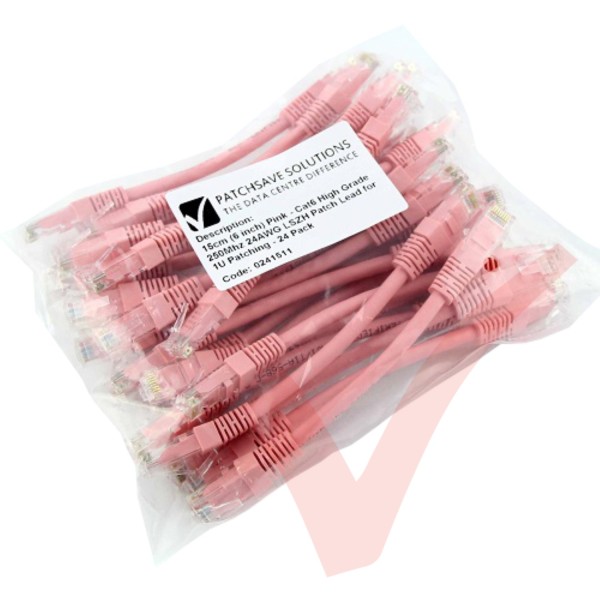 Short Pink 15cm Cat6 LSZH Patch Cables for 1U Patching 24Pk