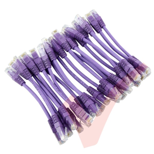 24 Pack of 20cm (8-inch) in Purple - Cat6 High Grade 250MHz 24AWG LSZH Patch Lead for 2U Patching