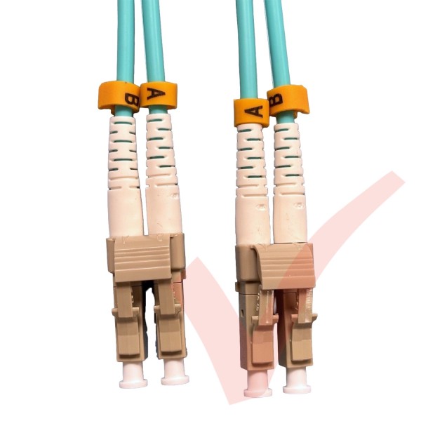 *SHORT BOOT* LC to LC Fibre Patch Cables OM3 Multimode Duplex Aqua Blue