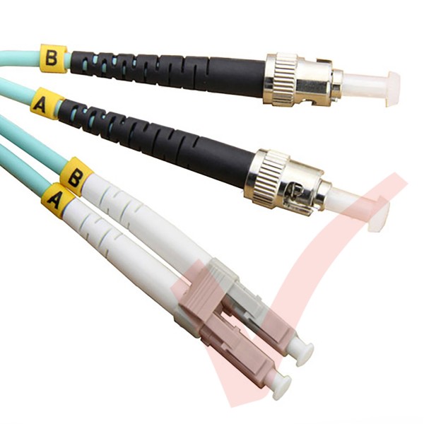 LC to ST Fibre Patch Cables OM3 Multimode Duplex Aqua Blue