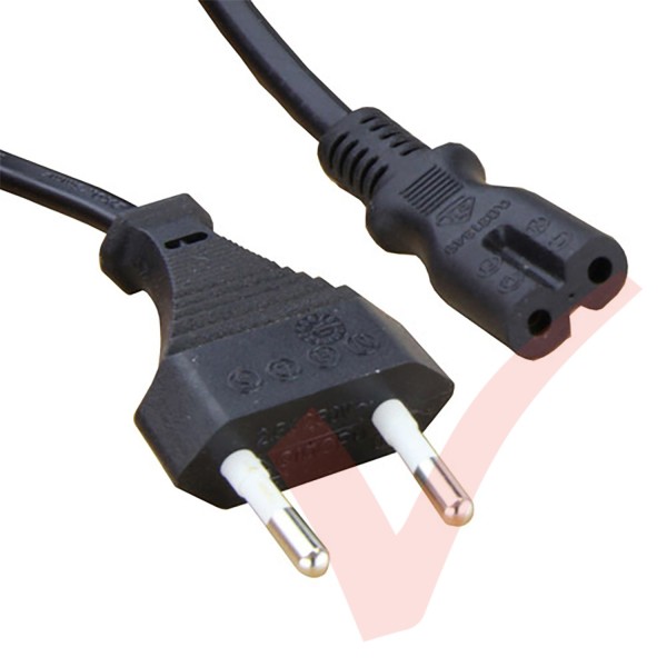 Euro 2 Pin Flat to IEC C7 Figure of 8 Connector 0.75mm2 Power Cables Black