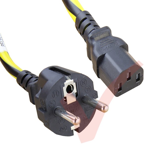 1.8 Metre (6ft) Schuko Euro to C13 Caution Black & Yellow Cables