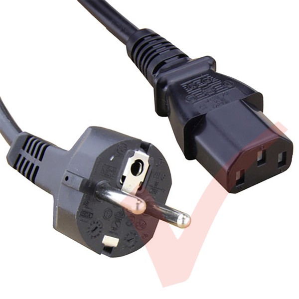 Schuko Euro Straight to IEC C13 Connector 0.75mm2 Power Cables Black