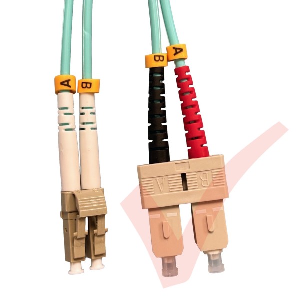LC to SC Fibre Patch Cables OM4 Multimode Duplex Aqua Blue