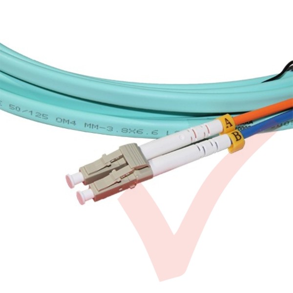OM4 LC to LC Flat Twin Ruggedised Fibre Cable Aqua Blue