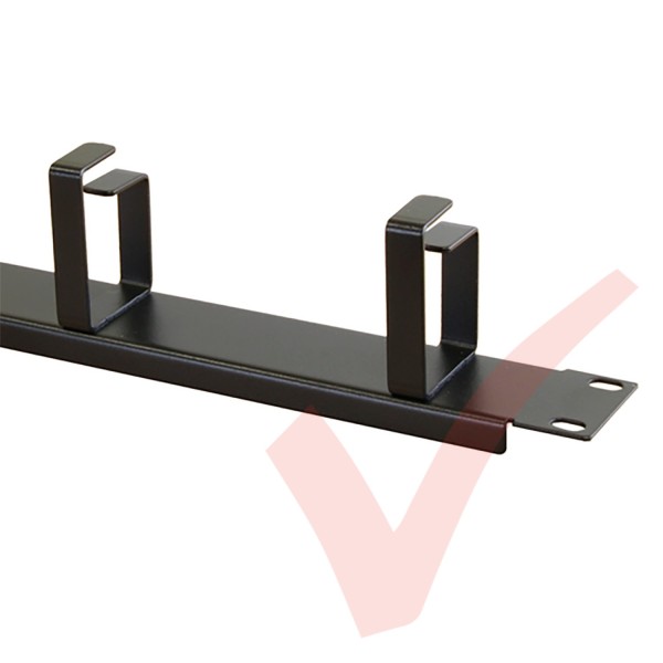 Black 1U 4 Ring Cable Tidy (66mm Rings) Management Bar