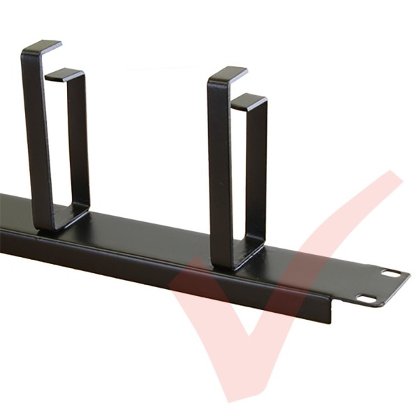 Black 1U 4 Ring Cable Tidy (100mm Rings) Management Bar