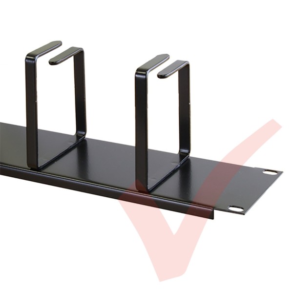 Black 2U 4 Ring Cable Tidy (100mm Rings) Cable Management