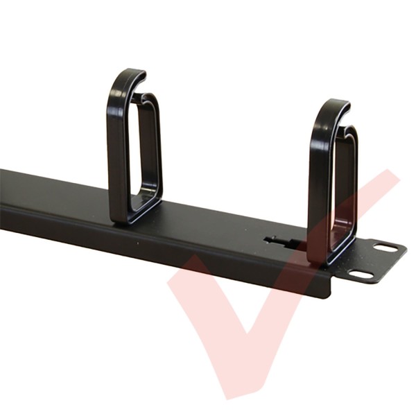 Black 1U 5 Ring Cable Tidy with 5x Plastic Removable Rings