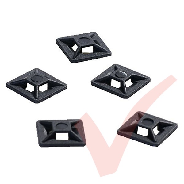 Black Adhesive Cable Tie Base - 100 Pack
