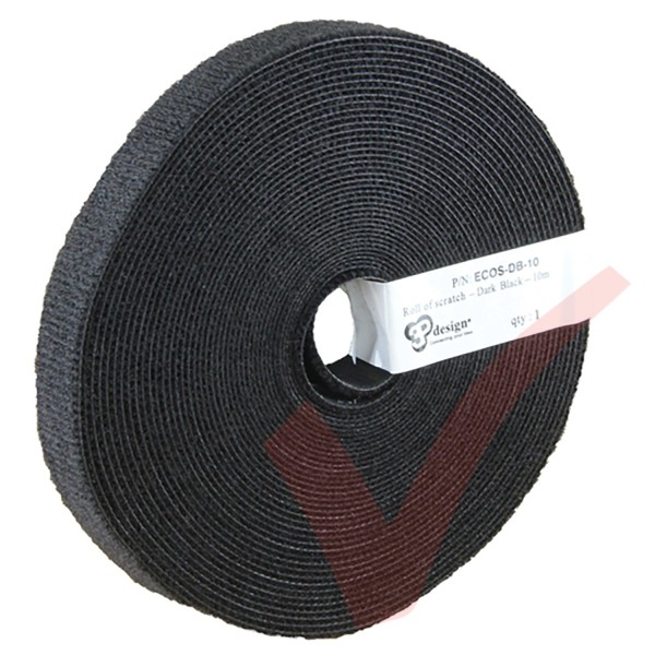 10 Metre Black 3P Eco Scratch Velcro Reel Hook & Loop - ECOS-DB-10