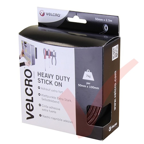 Velcro Heavy Duty Stick On Tape 50mm x 2.5mtr Black