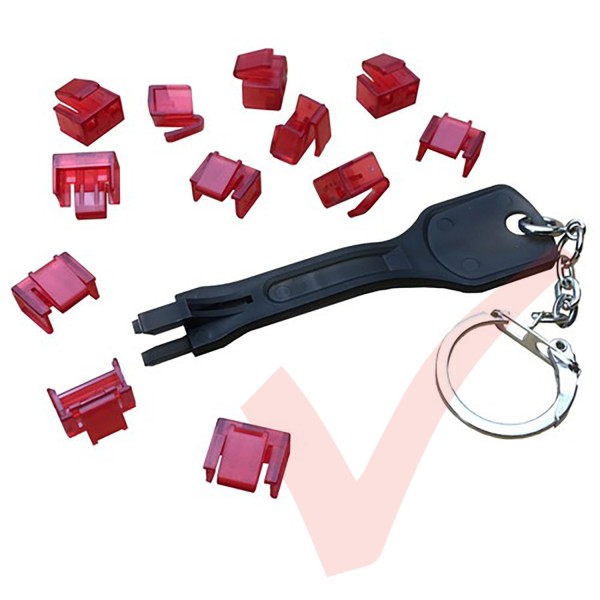 Patchsave Budget RJ45 Port Blocker (Red) 12 Pack with Universal Removal Key