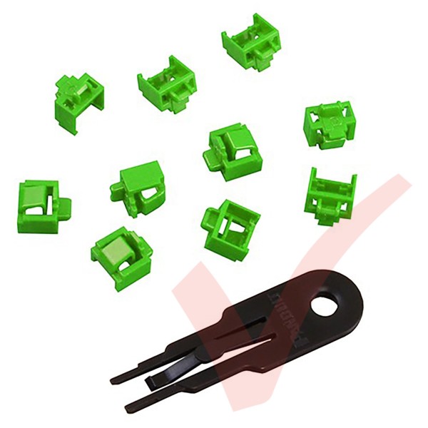 Panduit RJ45 Blockout Device - 10 Data Comm Jack Inserts and Removal Tool in Green PSL-DCJB-GR