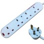 White - 4 Way Socket Gang Block Surge and Spike Protected Extension Lead
