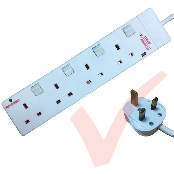 White - 4 Way Individually Switched and Surge Protected Extension Lead