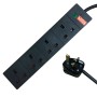 Black - 4 Way Socket Gang Block Surge and Spike Protected Extension Lead