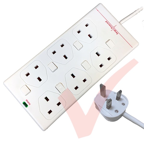 White - 6 Way Individually Switched and Surge Protected Extension Lead