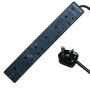 Black - 6 Way Socket Gang Block Surge and Spike Protected Extension Lead