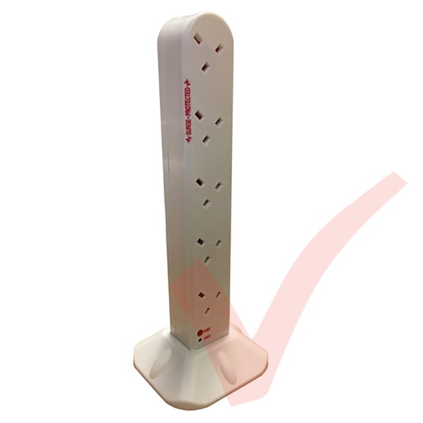 2.0 Metre White 10 Way Socket Surge & Spike Protected Vertical Power Block