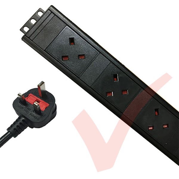 Vertical UK Socket to UK 13A Plug with 3 Metre Trailing Cable Rack PDU