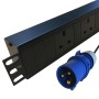 Horizontal UK Socket to 16 Amp Plug with 3 Metre Trailing Cable 1.5U Rack PDU