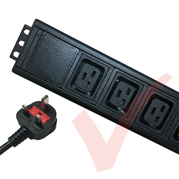 Vertical IEC (C19) Socket to UK 13A Plug with 3 Metre Trailing Cable