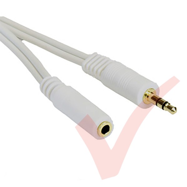 White - 3.5mm Stereo M-F Extension With Gold Connectors