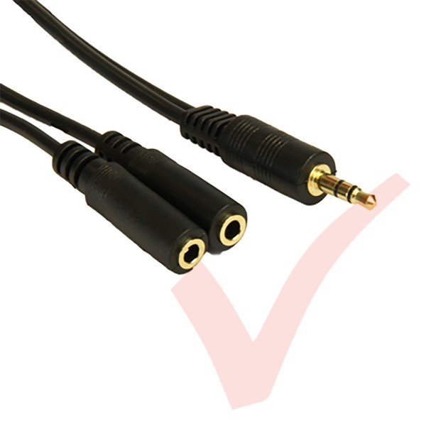 3.5mm Stereo Male-2x  Female Splitter 0.2Mtr Black