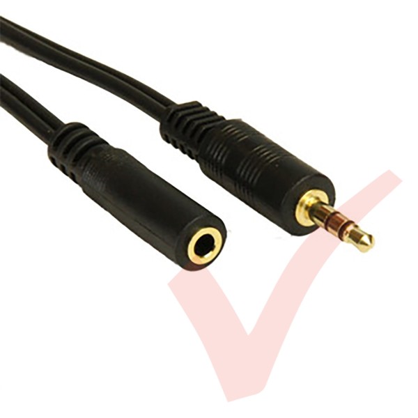 Black - 3.5mm Stereo M-F Extension With Gold Connections