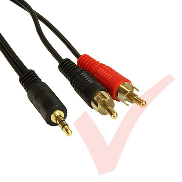 Black - 3.5mm Stereo - 2x RCA With Gold Connectors