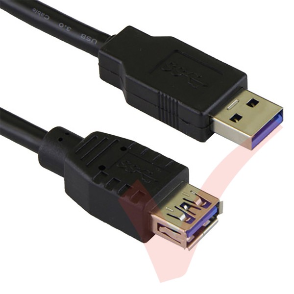 Black - USB 3.0 Superspeed Data Cable A Male to B Female, 5mm Diameter