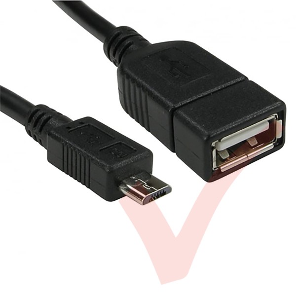 USB 2.0 A Female - Micro B Male OTG Adapter Cable, 14cm Black