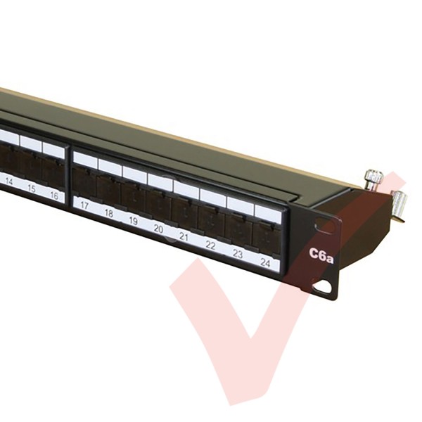 24 Port Cat6a Patch Panel 1U UTP Angled Easy Punch