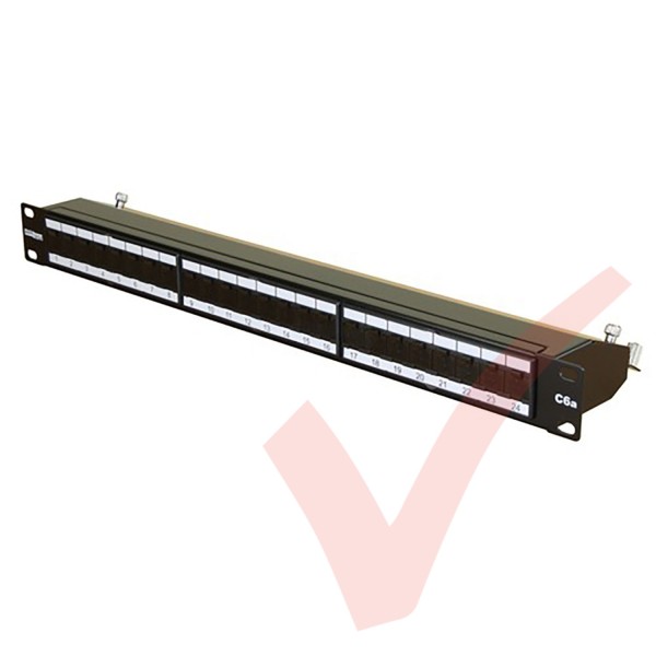 24 Port Cat6a Patch Panel 1U UTP Angled Easy Punch