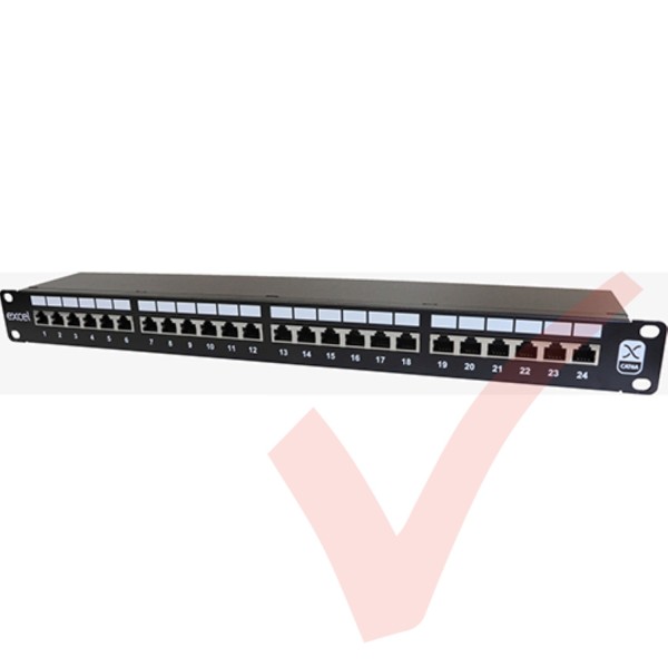 Excel Cat6A Screened PCB 24 Port Punchdown 1U Patch Panel Black 100-032