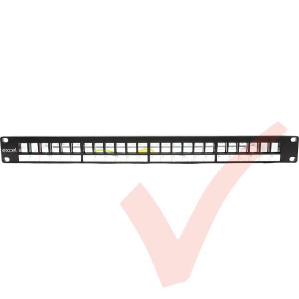 Excel Unloaded Keystone 24 Port 1U Patch Panel Frame Black 100-095