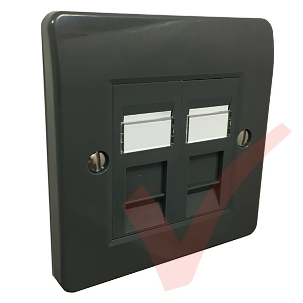 Excel Cat6 Grey Office Single Faceplate with 2x RJ45 Modules