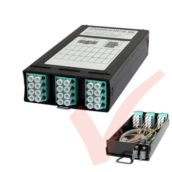 Zettonics MTP/MPO LC OM4 Multimode 12 Duplex Fibre 2x MTP Cassette Aqua (Polarity A/C)