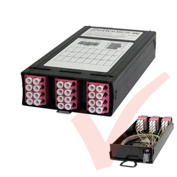 Zettonics MTP/MPO LC OM4 Multimode 12 Duplex Fibre 2x MTP Cassette Violet (Polarity A/C)