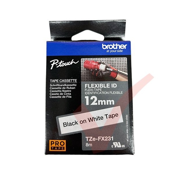 Brother 12mm Wide Tape Black On White Flexible ID Laminated TZEFX-231