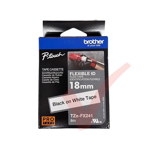 Brother 18mm Wide Tape Black On White Flexible ID Laminated TZEFX-241