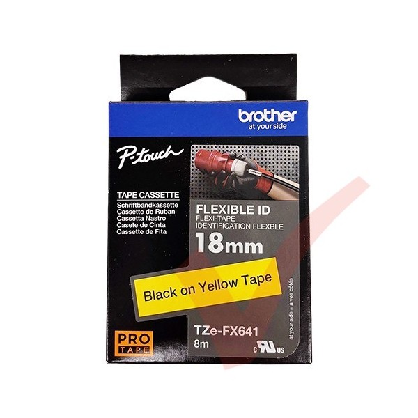 Brother 18mm Wide Tape Black On Yellow Flexible ID Laminated TZEFX-641