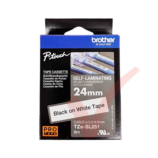 Brother 24mm Wide Tape Black On White Self Laminating TZESL-251