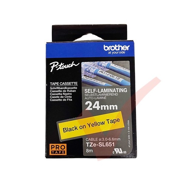 Brother 24mm Wide Tape Black On Yellow Self Laminating TZESL-651