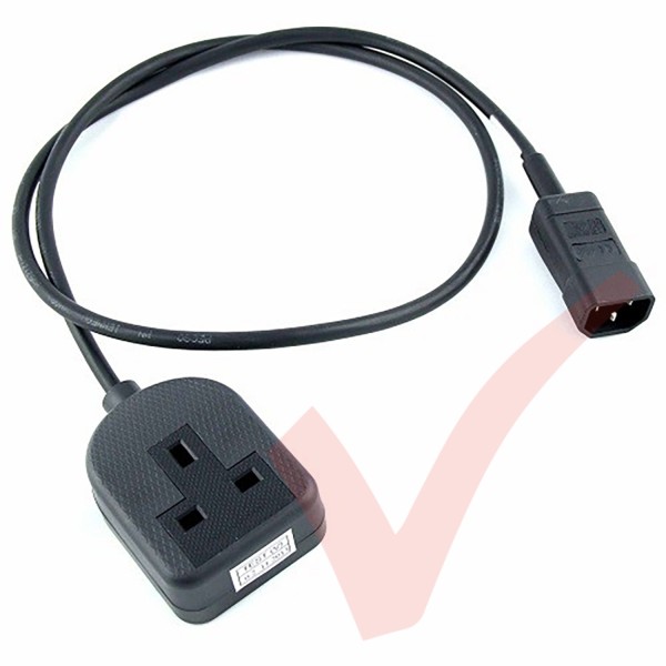 1.0 Metre Black - C14 Male Plug to UK 10Amp Rated Socket LZSH Power Cable