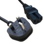 2 metre UK plug to IEC C15 13 amp high grade power cable in black